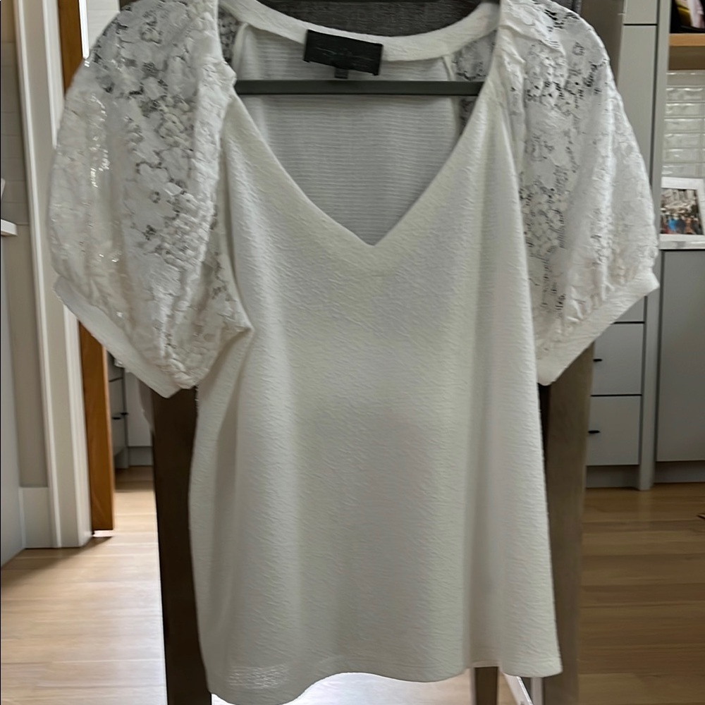 Sunday in Brooklyn                   Elegant White Lace Sleeve Women's Top
